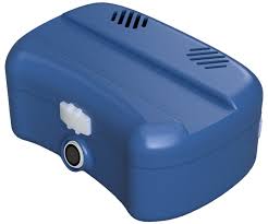 Blue Br’eye braille learning device shown at an angle against a white background