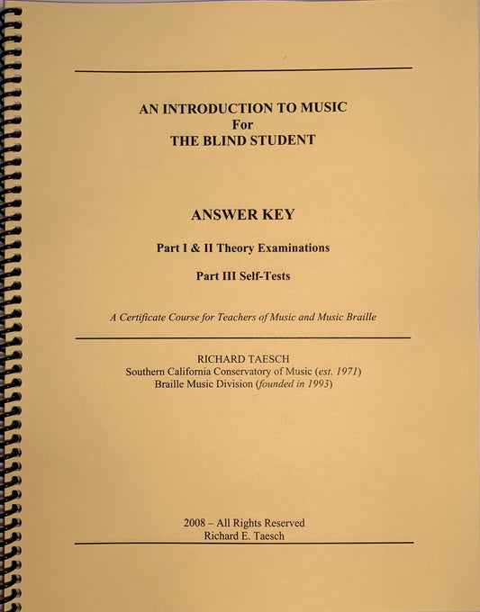 An Introduction to Music for the Blind Student, Answer Key