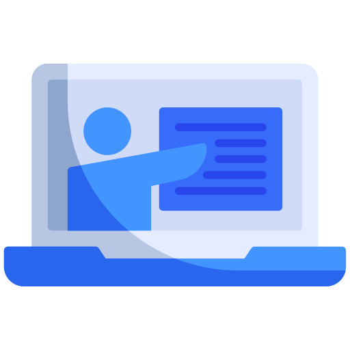 Training icon showing someone teaching a class on a laptop screen